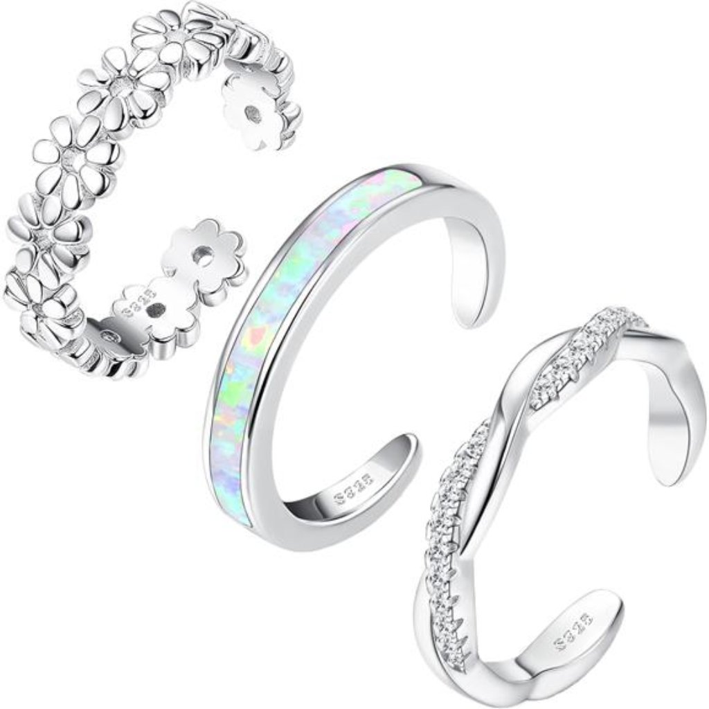 3pcs 925 Sterling Silver Toe Rings For Women